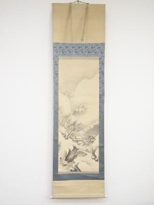 岳仙筆　山水　肉筆絹本掛軸